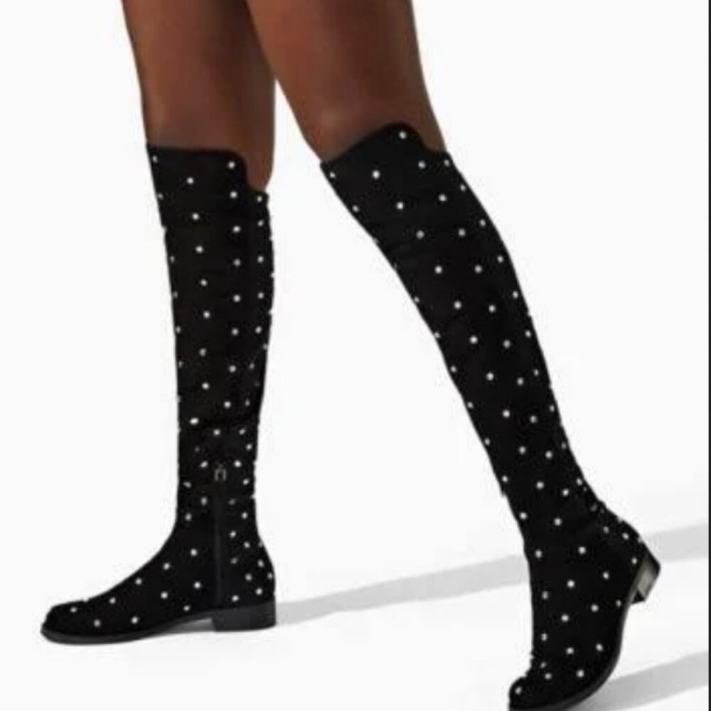 STUART WEITZMAN 37/6.5US Suede HIGHSHINE Crystal 5050 Over-The-Knee Boots in box - Picture 3 of 10